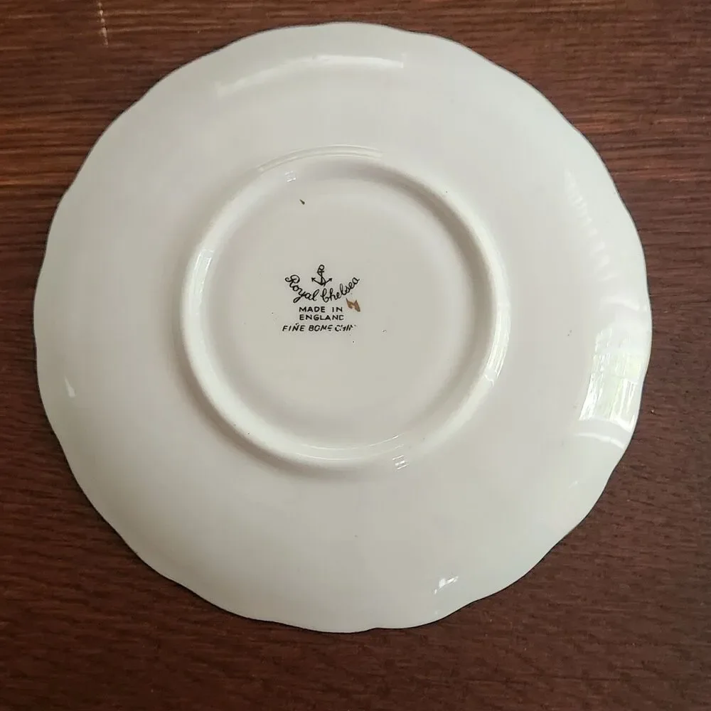 Vintage Royal Chelsea England fine bone China heavy gold cabbage Rose cup saucer